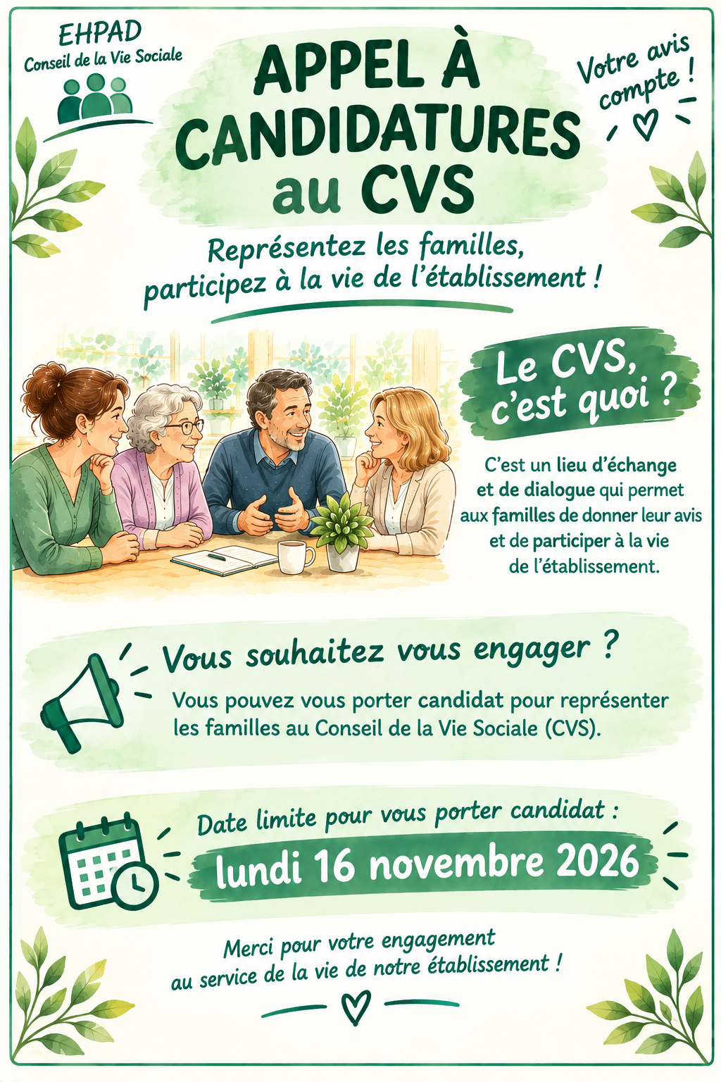 Appel à candidatures au Conseil de la Vie Sociale
